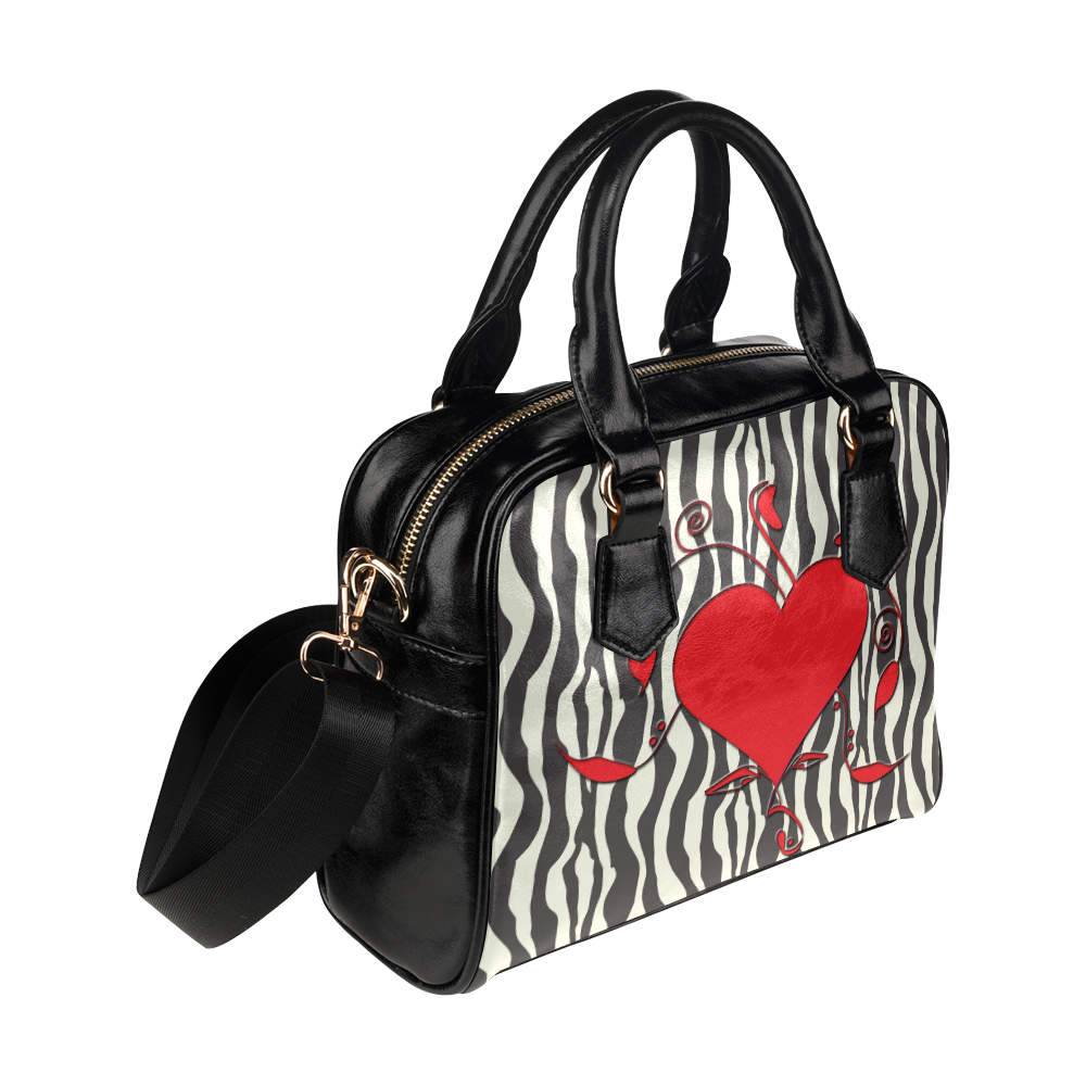 Winged Red Heart Zebra Print Shoulder Handbag (Model 1634)