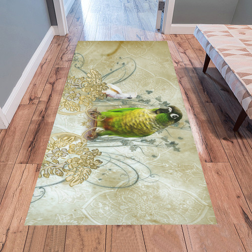 Sweet parrot with floral elements Area Rug 7'x3'3''