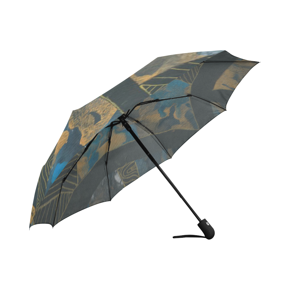 Blue Black and gold abstract Auto-Foldable Umbrella (Model U04)