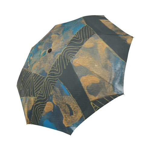 Blue Black and gold abstract Auto-Foldable Umbrella (Model U04)