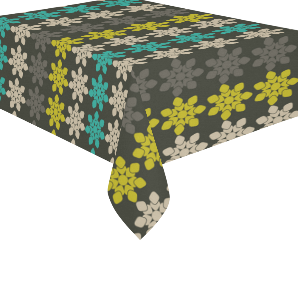 Floral Geometric Tile Cotton Linen Tablecloth 60"x 84"