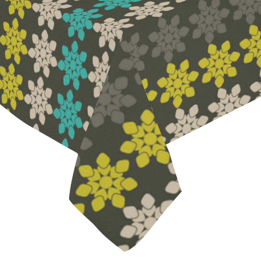 Floral Geometric Tile Cotton Linen Tablecloth 60"x 84"