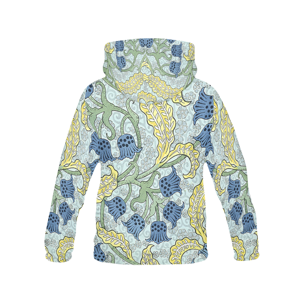 Blue Yellow Art Deco Floral All Over Print Hoodie for Women (USA Size) (Model H13)