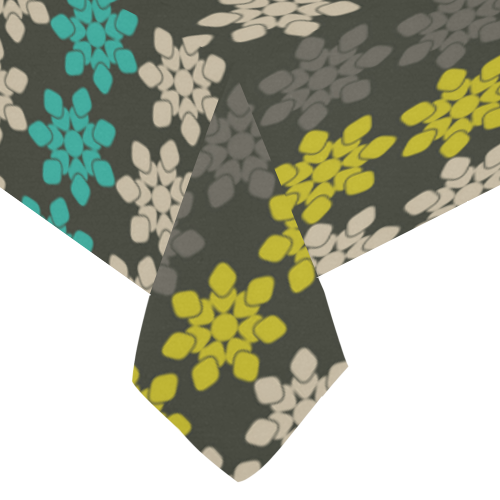 Floral Geometric Tile Cotton Linen Tablecloth 60"x 104"