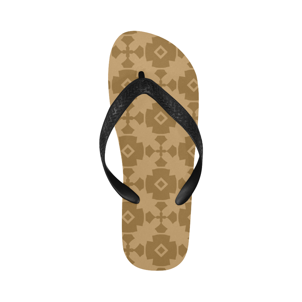Dark tan Geometric Tile Pattern Flip Flops for Men/Women (Model 040)