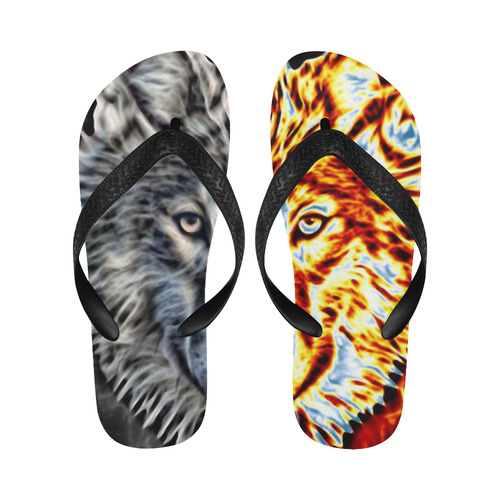 A Graceful WOLF Looks Into Your Eyes Two-colored Flip Flops for Men/Women (Model 040)