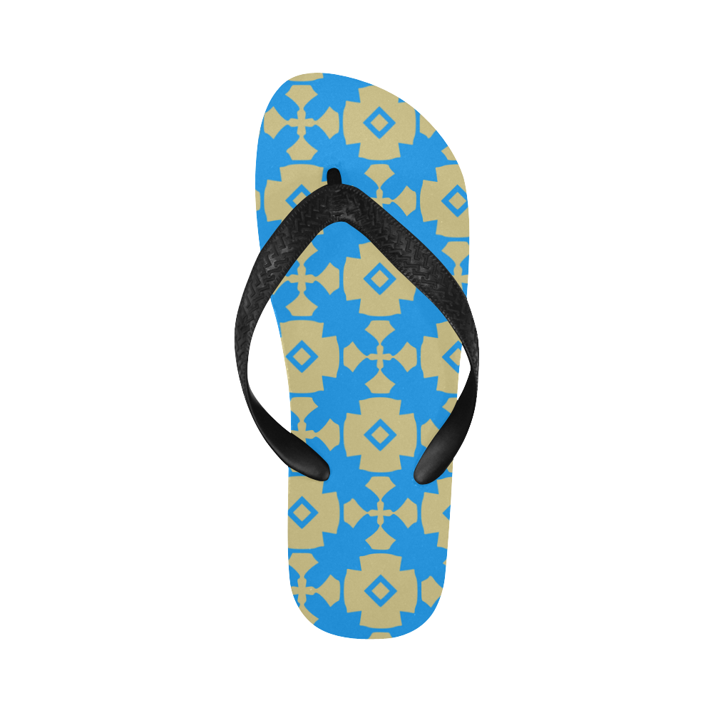Blue Gold Geometric Flip Flops for Men/Women (Model 040)