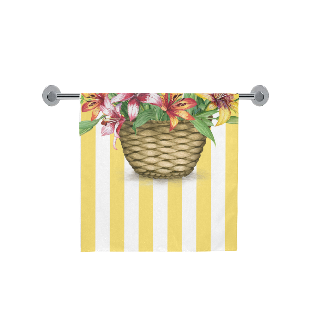 Lily Basket on Yellow Stripes Bath Towel 30"x56"