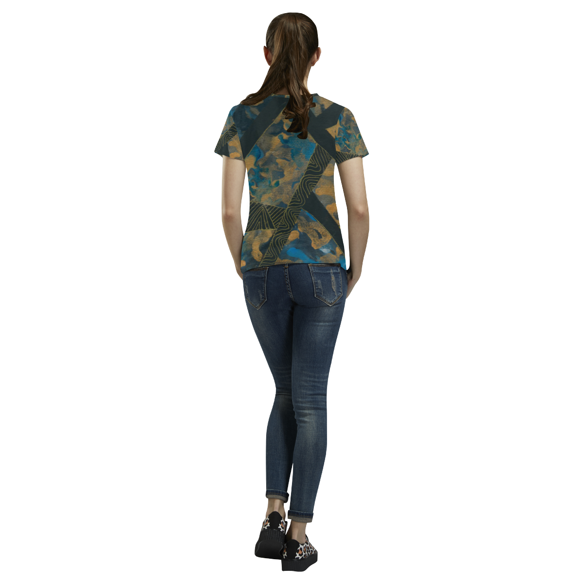 Blue Black and gold abstract All Over Print T-Shirt for Women (USA Size) (Model T40)