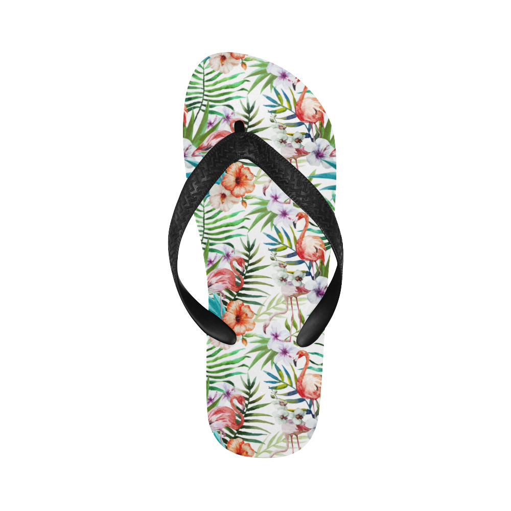Tropical Paradise Ferns and Flamingos Flip Flops for Men/Women (Model 040)