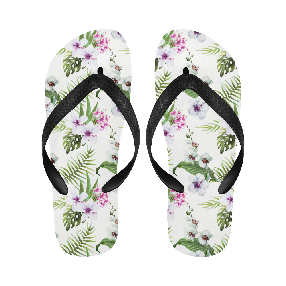 Tropical Hibiscus and Palm Leaves Flip Flops for Men/Women (Model 040 ...