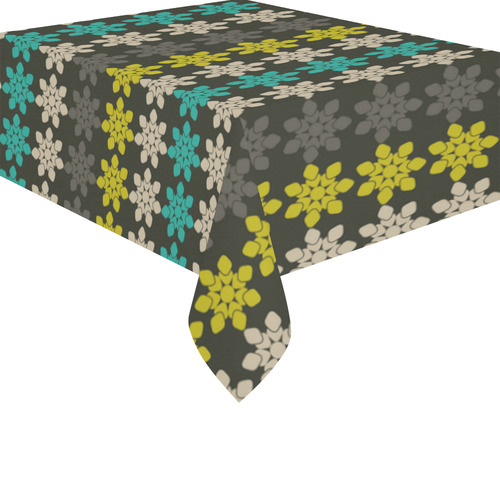 Floral Geometric Tile Cotton Linen Tablecloth 52"x 70"