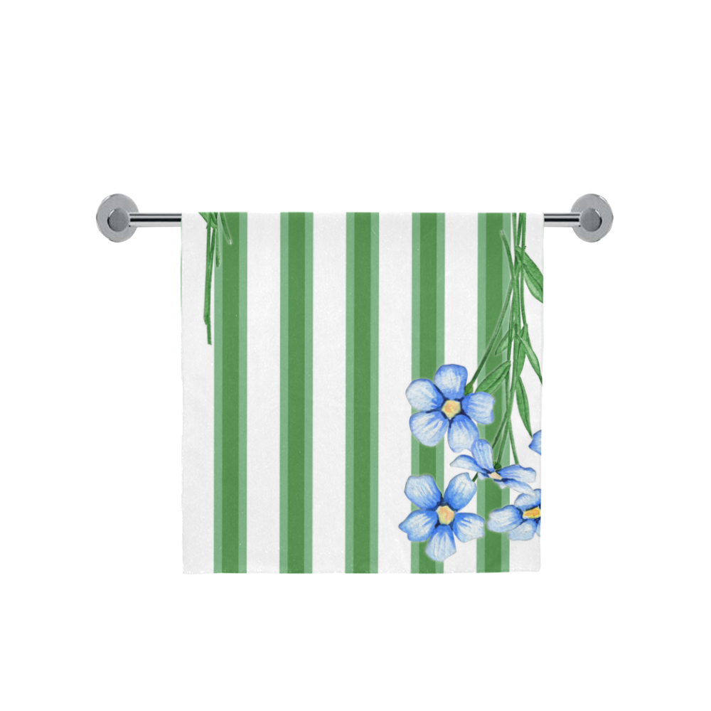 Blue Flowers Green Stripes Bath Towel 30"x56"