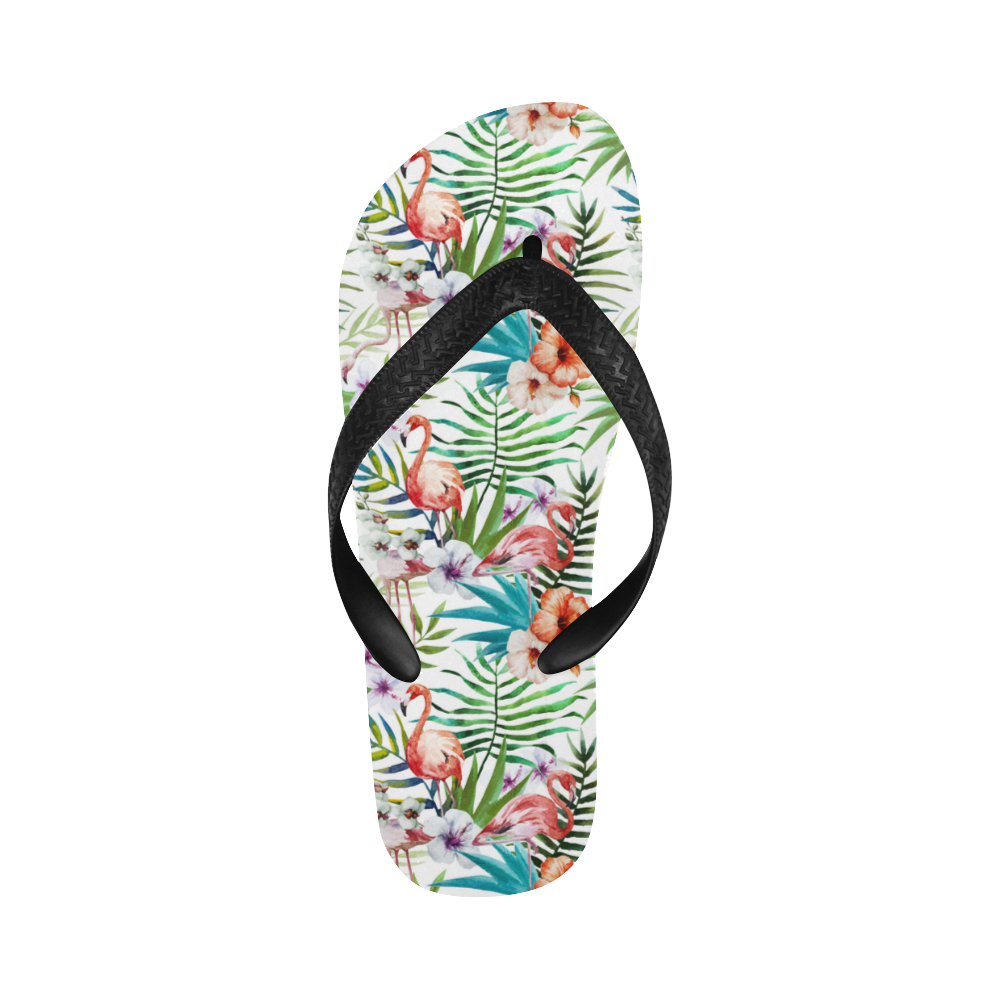 Tropical Paradise Ferns and Flamingos Flip Flops for Men/Women (Model 040)