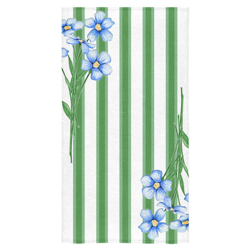 Blue Flowers Green Stripes Bath Towel 30"x56"