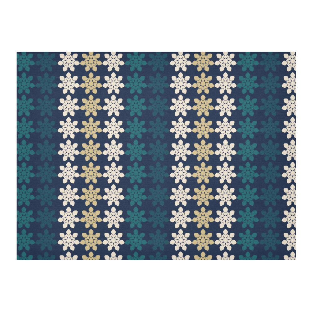 Dark Blue Floral Geometric Tile Cotton Linen Tablecloth 52"x 70"