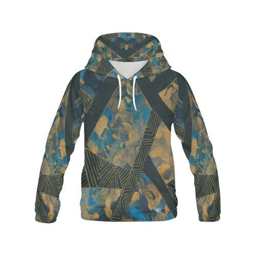 Blue Black and gold abstract All Over Print Hoodie for Women (USA Size) (Model H13)