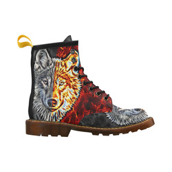 A Graceful WOLF Looks Into Your Eyes Two-colored High Grade PU Leather Martin Boots For Women Model 402H