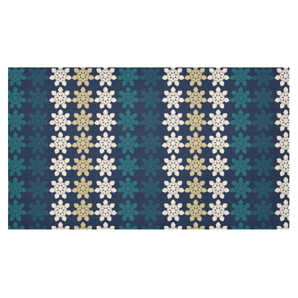 Dark Blue Floral Geometric Tile Cotton Linen Tablecloth 60"x 104"
