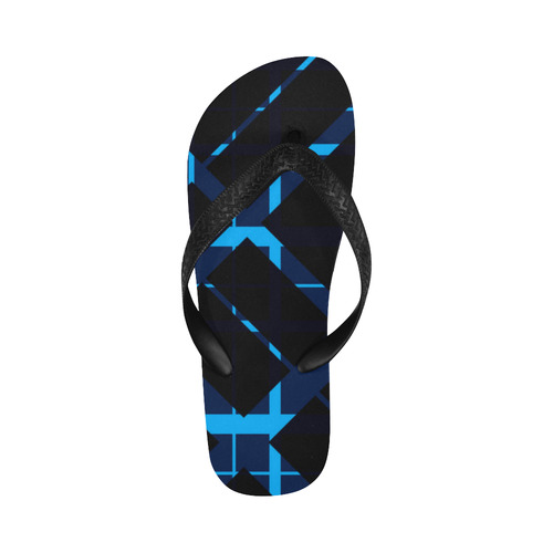 Diagonal Blue & Black Plaid Hipster Style Flip Flops for Men/Women (Model 040)