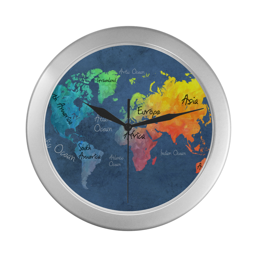 world map 30 Silver Color Wall Clock
