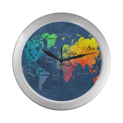 world map 30 Silver Color Wall Clock