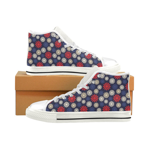 Red Symbolic Camomiles Floral Men’s Classic High Top Canvas Shoes (Model 017)