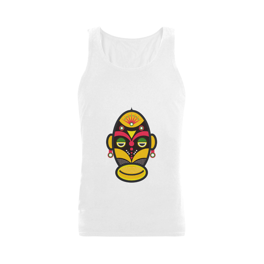 African Traditional Tribal Mask Men's Shoulder-Free Tank Top (Model T33)