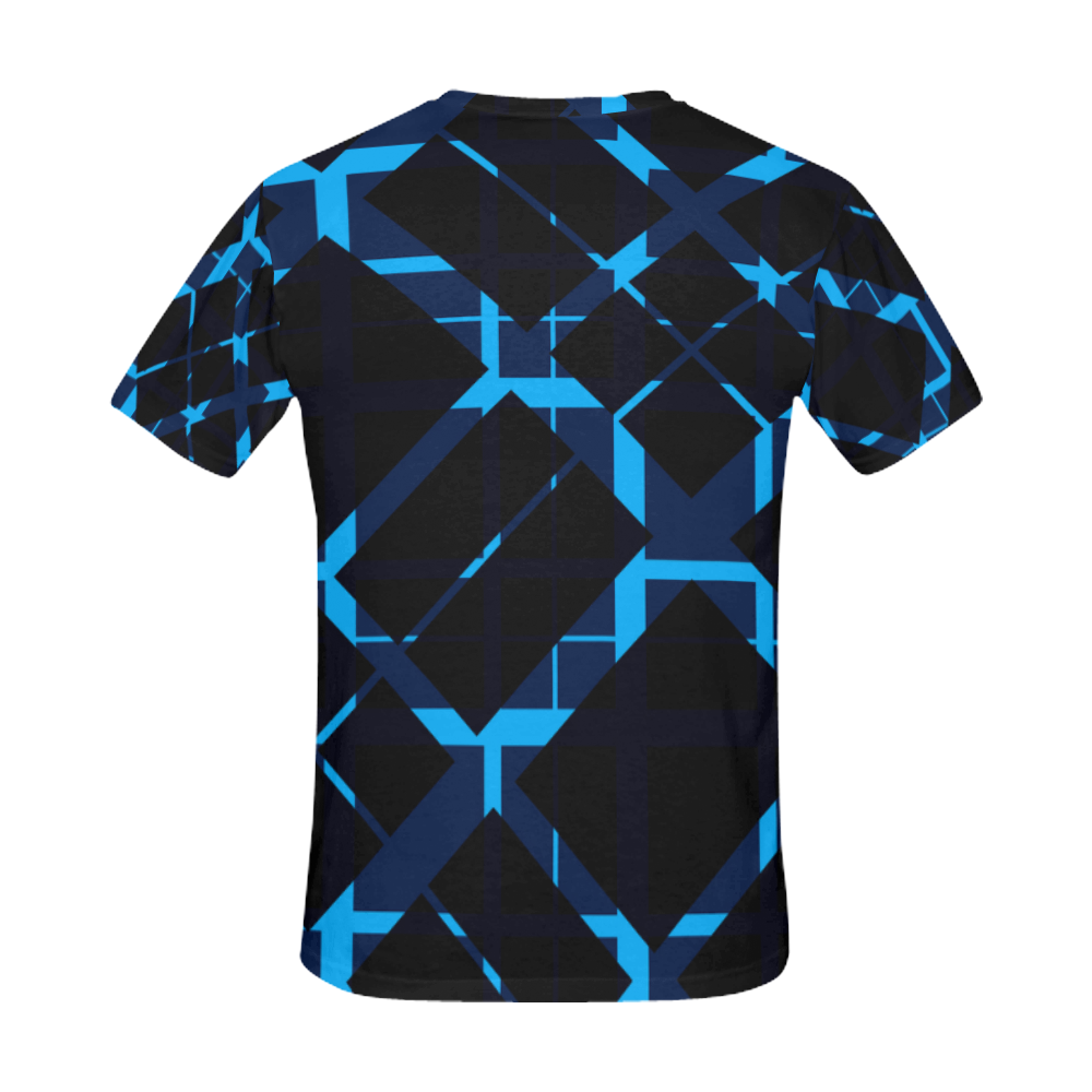 Diagonal Blue & Black Plaid Hipster Style Back & Sleeves Print All Over Print T-Shirt for Men (USA Size) (Model T40)