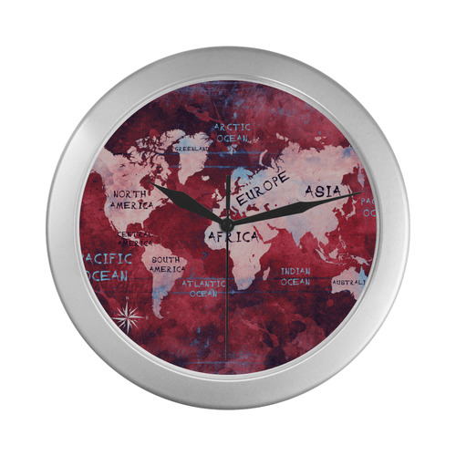 world map Silver Color Wall Clock