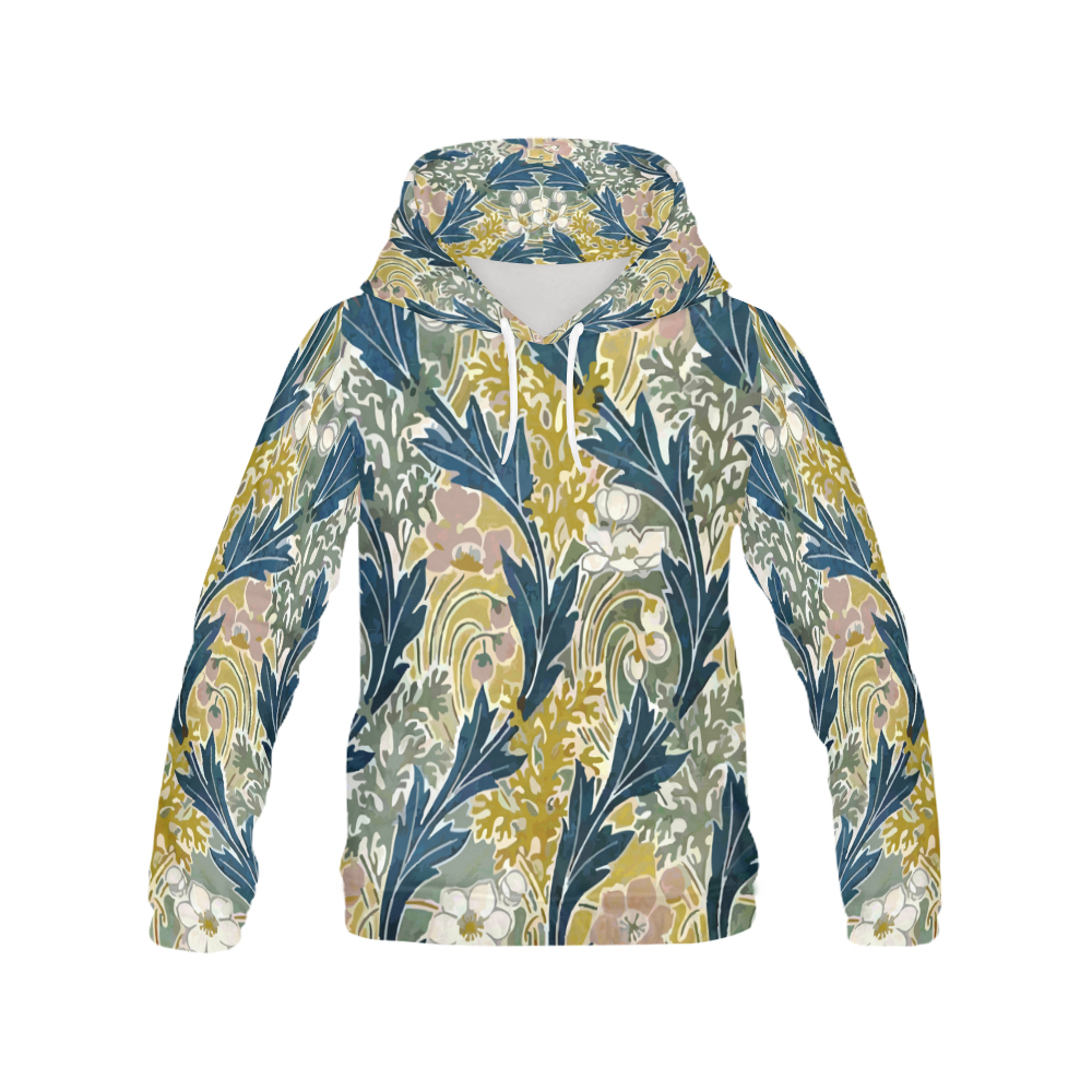 Art Deco Teal Floral Pattern All Over Print Hoodie for Women (USA Size) (Model H13)