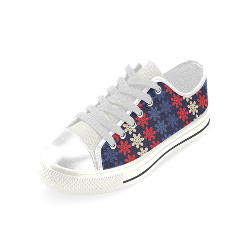 Blue With Red Floral Geometric Tile Men's Classic Canvas Shoes (Model 018)