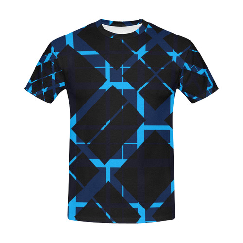 Diagonal Blue & Black Plaid Hipster Style All Over Print T-Shirt for Men (USA Size) (Model T40)