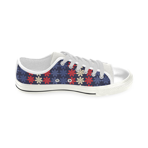 Blue With Red Floral Geometric Tile Men's Classic Canvas Shoes (Model 018)
