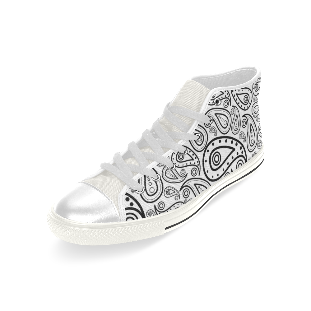 black and white paisley Men’s Classic High Top Canvas Shoes (Model 017)