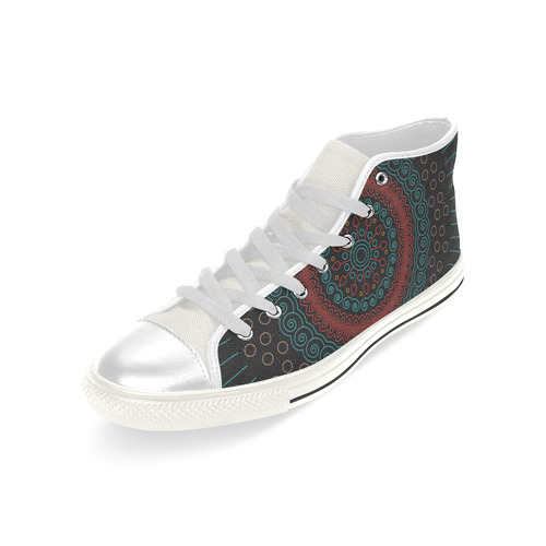 red with green mandala circular Men’s Classic High Top Canvas Shoes (Model 017)