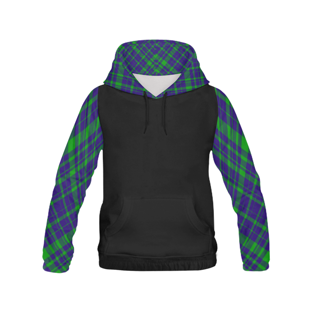 Diagonal Green & Purple Plaid Hipster Style Hood & Sleeves All Over Print Hoodie for Men (USA Size) (Model H13)