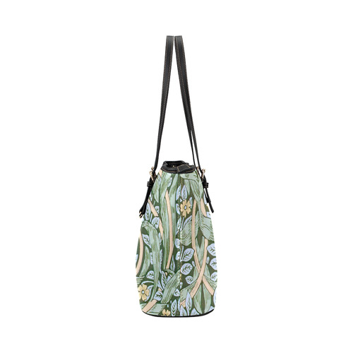 Blue Green Art Nouveau Floral Leather Tote Bag/Large (Model 1651)