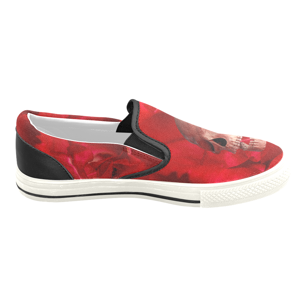 Funny Skull and Red Rose Men's Slip-on Canvas Shoes (Model 019)