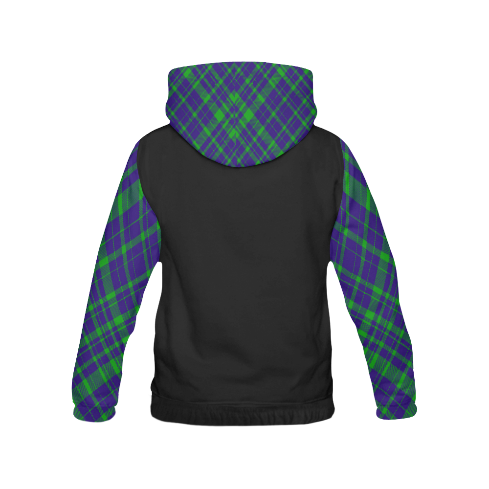Diagonal Green & Purple Plaid Hipster Style Hood & Sleeves All Over Print Hoodie for Men (USA Size) (Model H13)