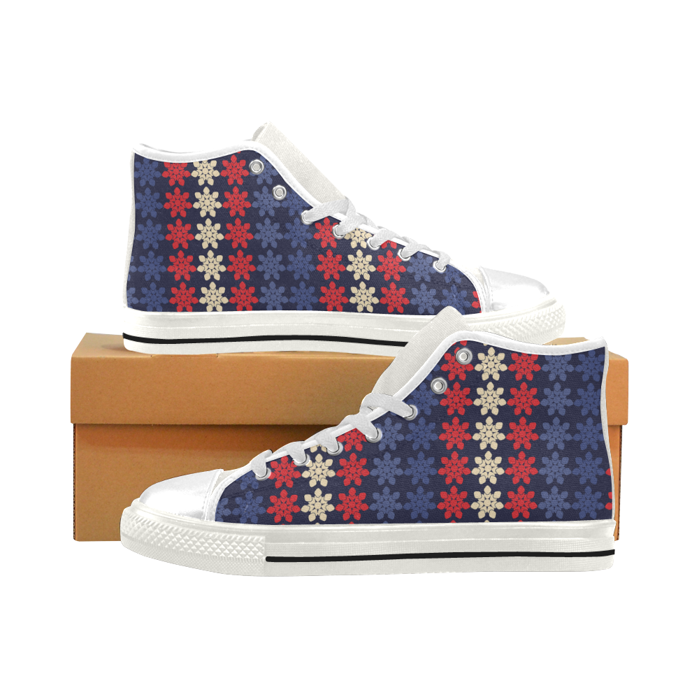 Blue With Red Floral Geometric Tile Men’s Classic High Top Canvas Shoes (Model 017)