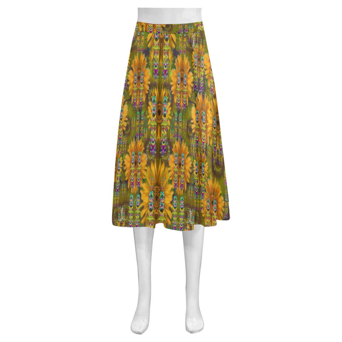 Magic Fantasy Sun Rose Fields Mnemosyne Women's Crepe Skirt (Model D16)