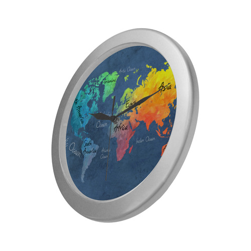 world map 30 Silver Color Wall Clock