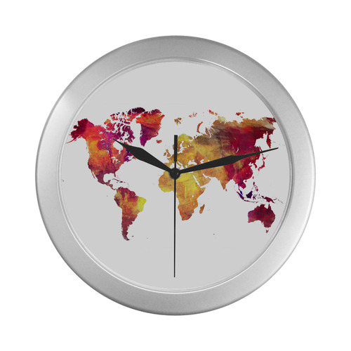 world map 13 Silver Color Wall Clock