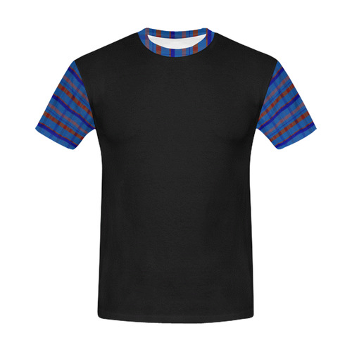 Royal Blue Plaid Hipster Style Back & Sleeves Print All Over Print T-Shirt for Men (USA Size) (Model T40)