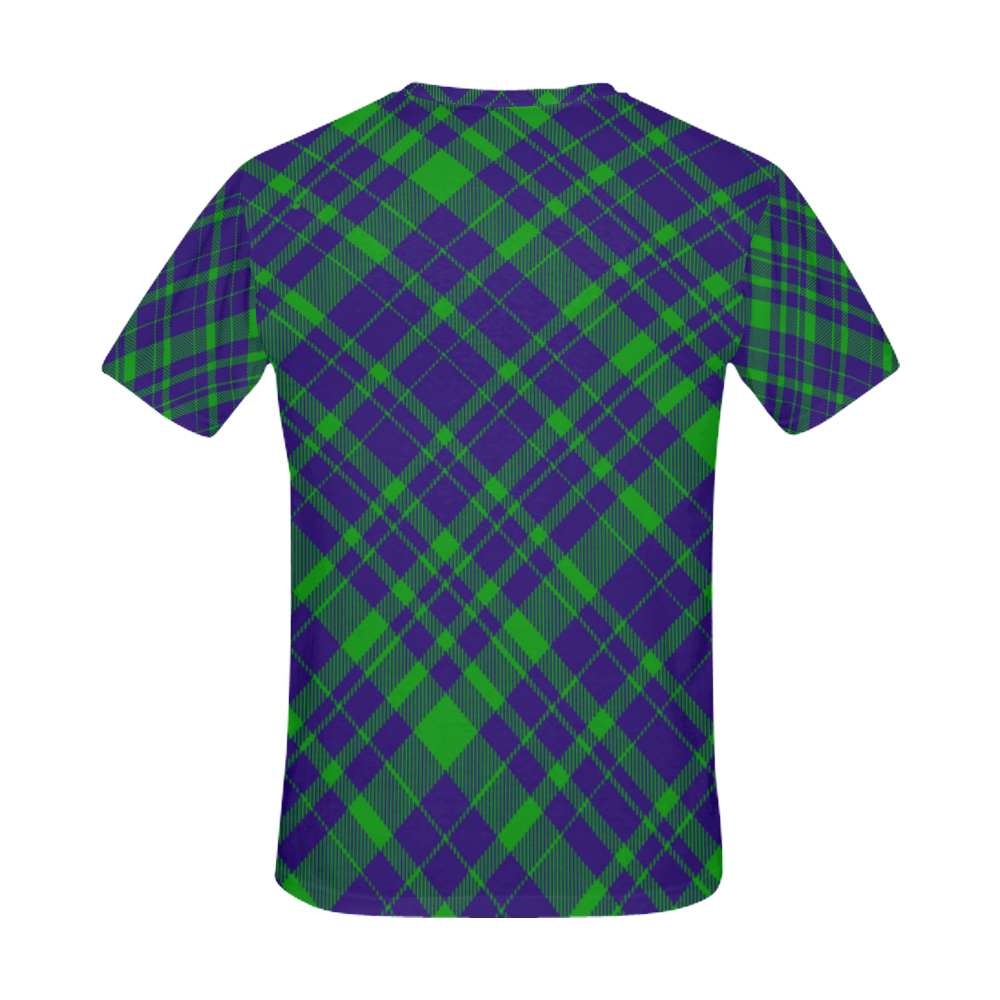 Diagonal Green & Purple Plaid Hipster Style Back & Sleeves Print All Over Print T-Shirt for Men (USA Size) (Model T40)