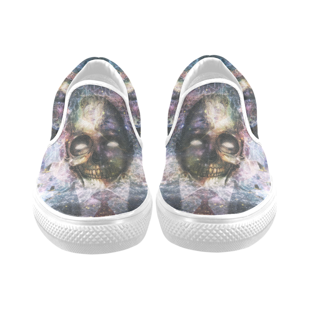 Psychedelic Skull and Galaxy Men's Slip-on Canvas Shoes (Model 019)