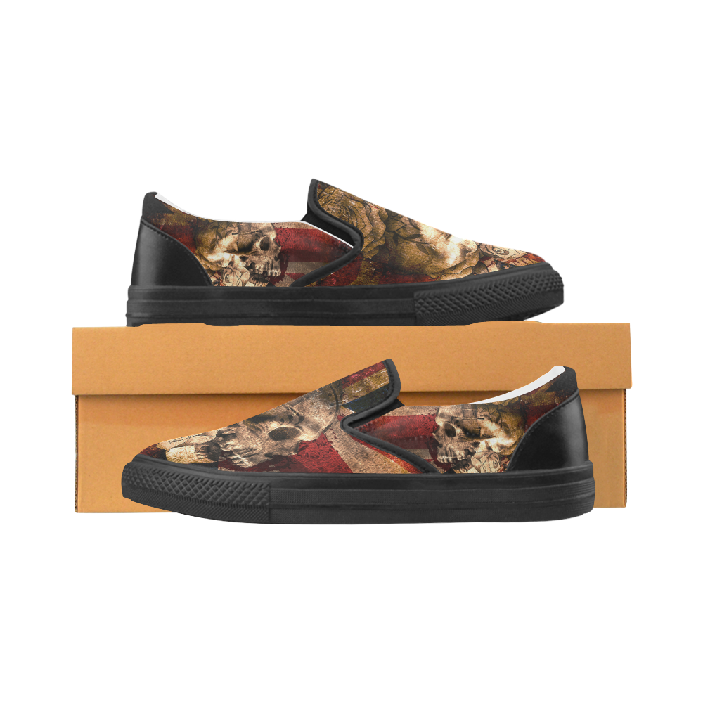 Grunge Skull and British Flag Men's Slip-on Canvas Shoes (Model 019)