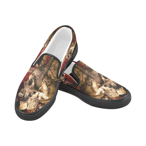 Grunge Skull and British Flag Men's Slip-on Canvas Shoes (Model 019)