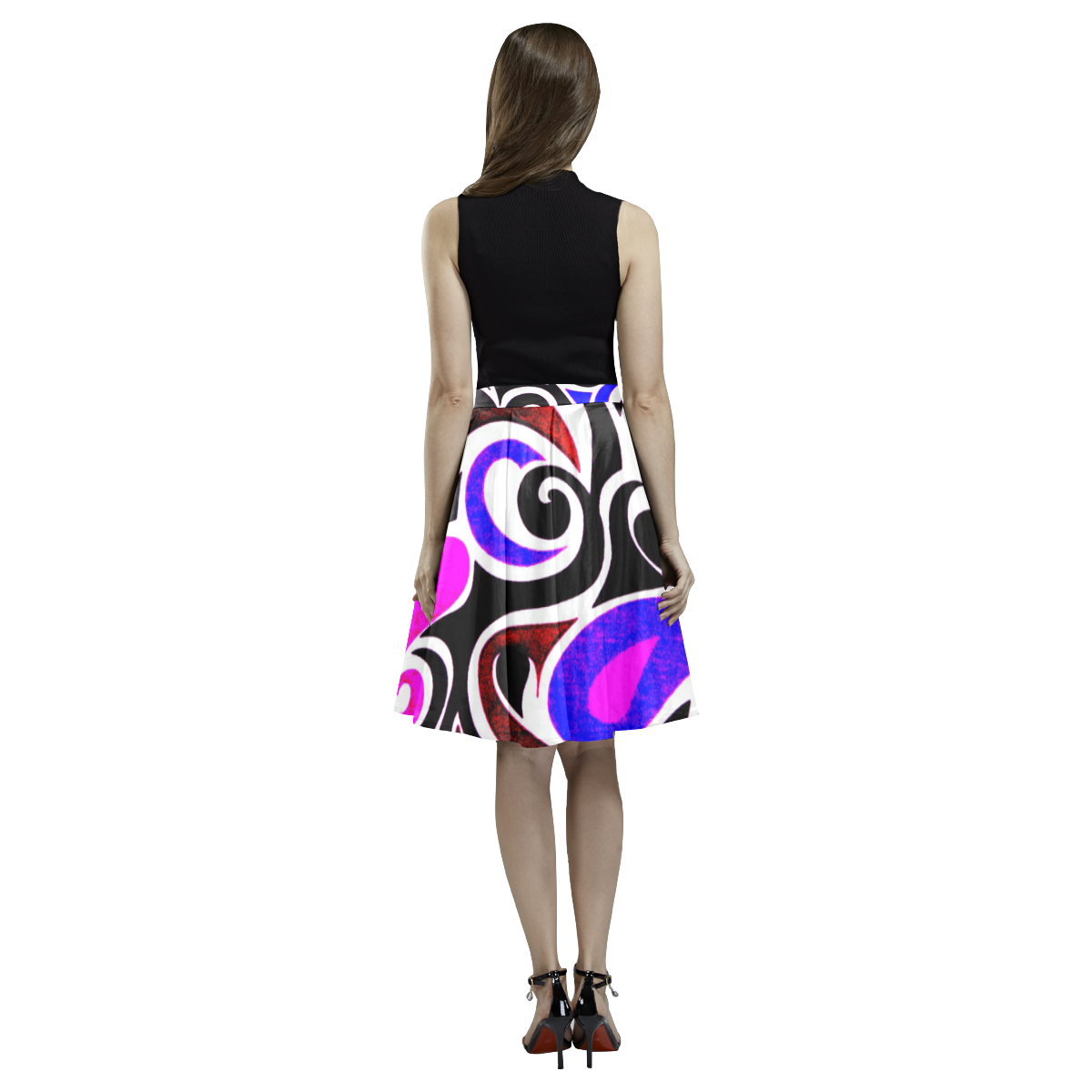 retro swirl abstract Melete Pleated Midi Skirt (Model D15)